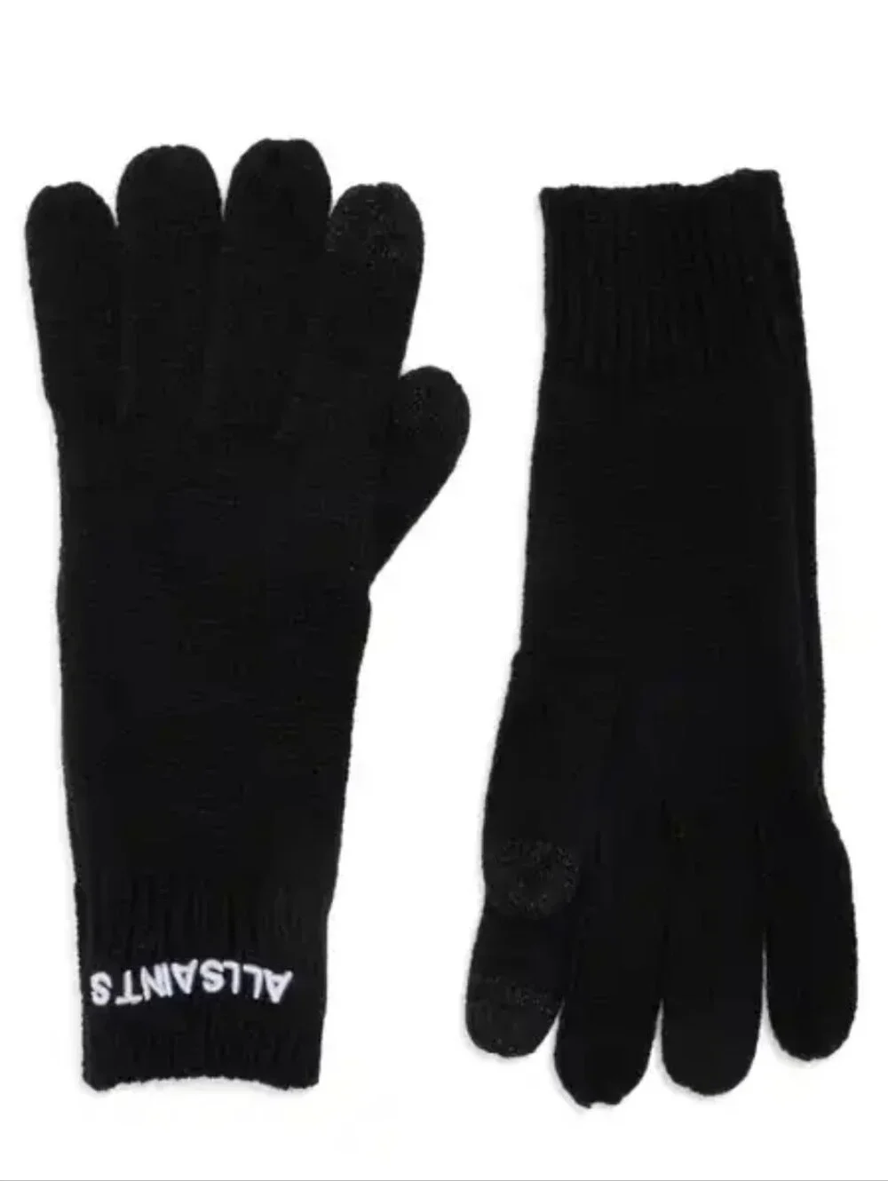 AllSaints Black Knit Logo Cuff Gloves